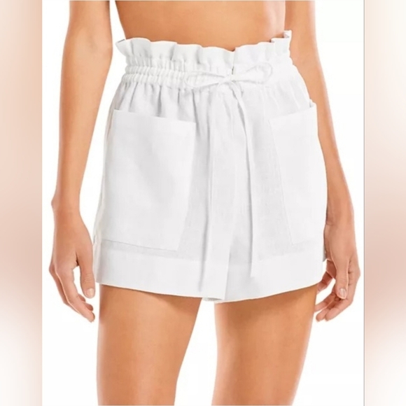 Tory Burch White 100% Linen Drawstring Paperbag Waist Coverup Shorts Size Large - Picture 2 of 8